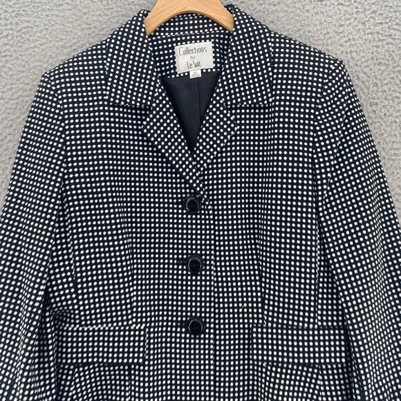 Le Suit Blazer Womens 12 Black Polka Dot Button Up Notch Lapel Jacket Pockets - Picture 2 of 9